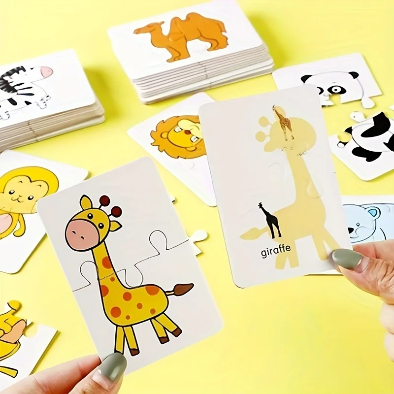 16 Uds. Tarjetas de rompecabezas Montessori para niños, juguetes para niños, juego a juego, juguetes educativos con forma de dibujos animados, regalo de entrenamiento cognitivo