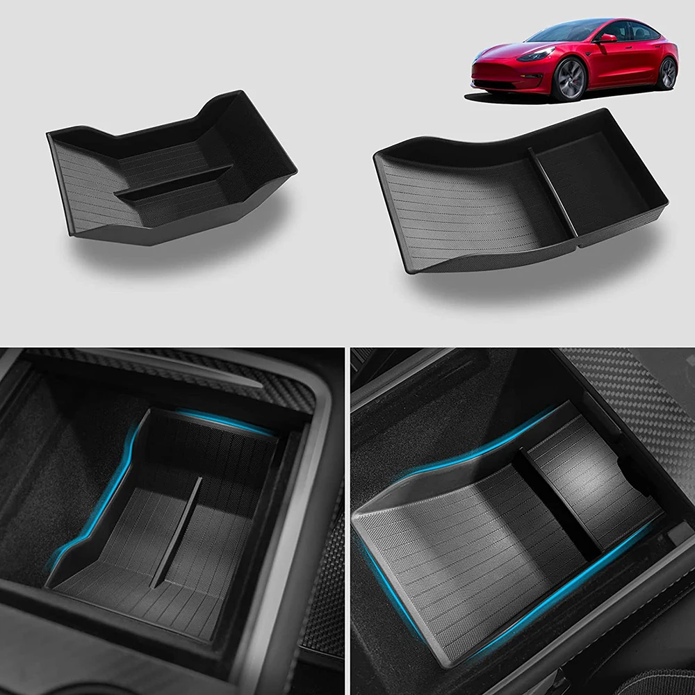 Para Tesla Model 3 Highland Model Y 2020- 2024 consola Central flocado ABS bandeja organizador apoyabrazos Central caja de almacenamiento inferior