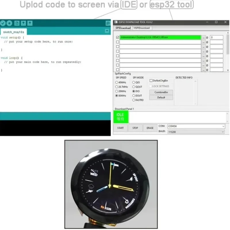 Pantalla IPS redonda de 1,28" 240x240 ESP32-C3 GC9A01 Módulo de pantalla táctil para proyectos portátiles IoT de reloj inteligente