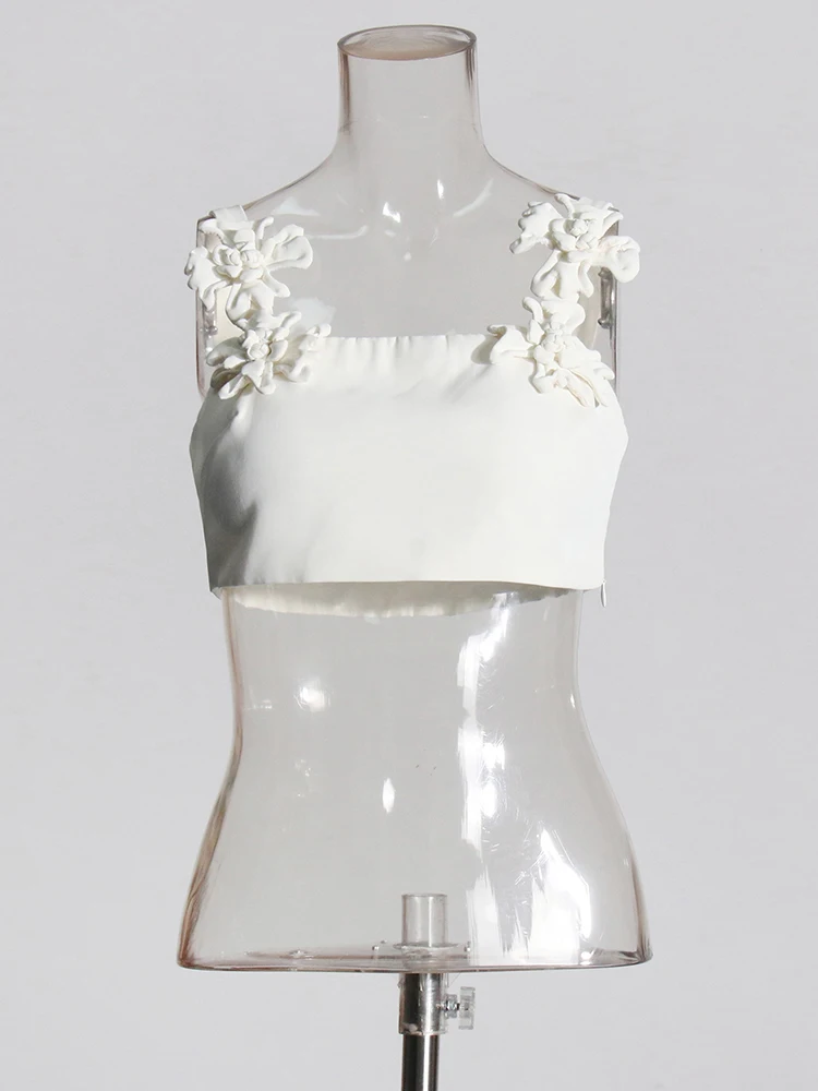 TWOTWINSTYLE-Conjunto de dos piezas con apliques empalmados para mujer, Top sin mangas con cuello cuadrado, falda de línea A de cintura alta, conjuntos sólidos para mujer