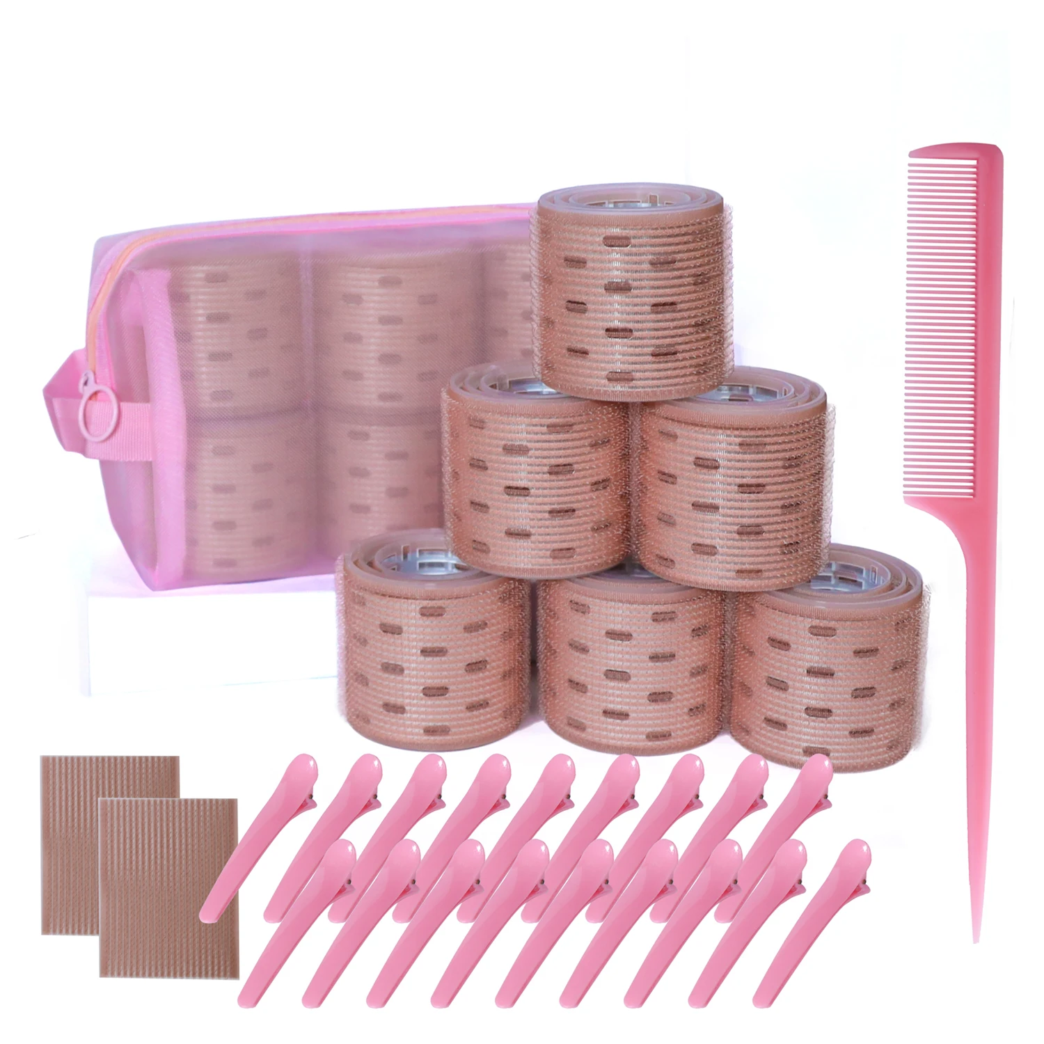 Juego de rulos de pelo térmicos de aluminio, calentamiento rápido, gran agarre automático, Air Bang, rizadores mágicos para dormir, bolsa de almacenamiento inofensiva para el cabello 1940