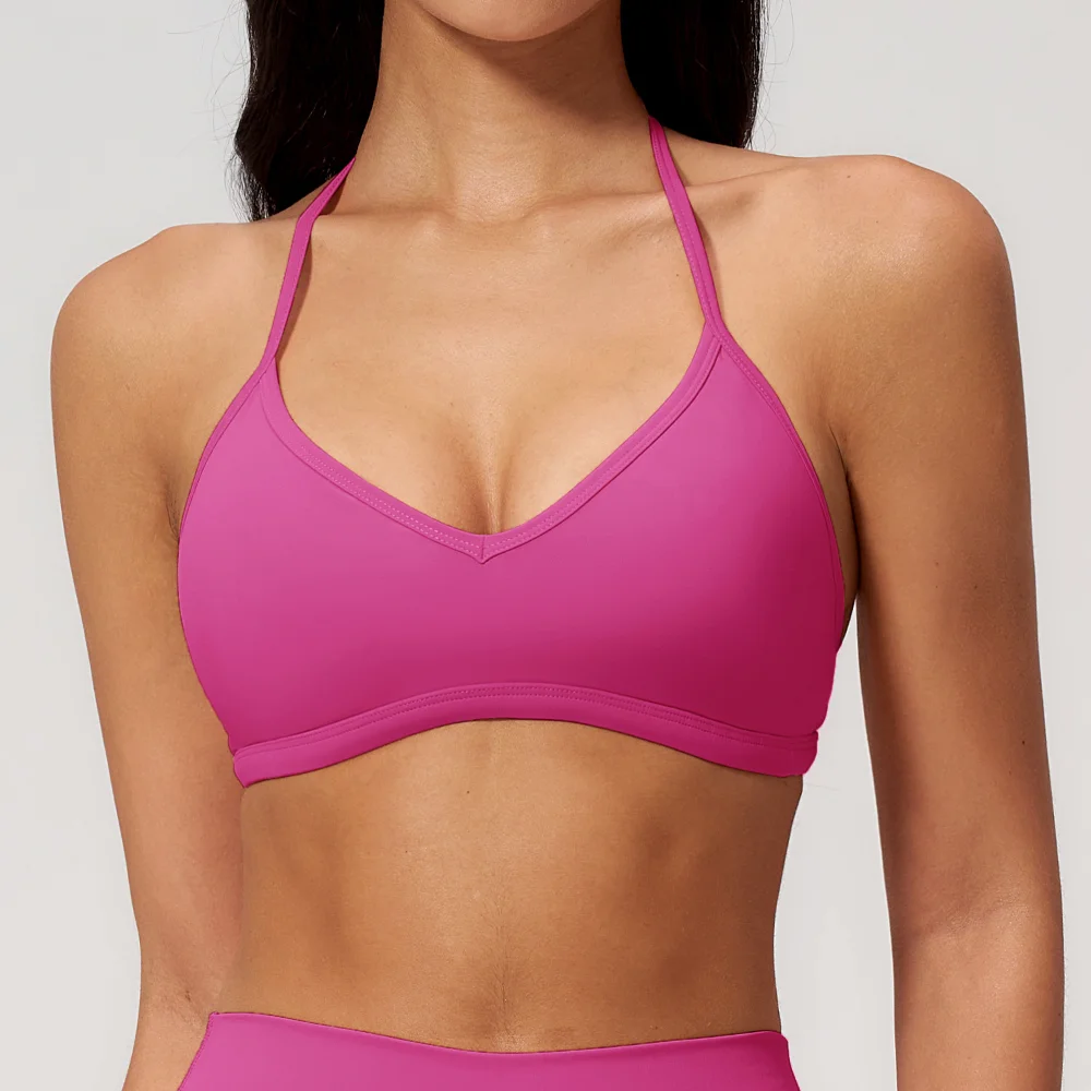 Sujetador deportivo sexy para mujer, transpirable, con cuello halter que expone la espalda, para correr, ciclismo, ropa interior deportiva de secado rápido, top de fitness.