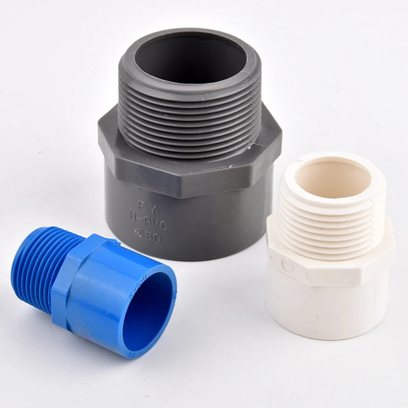 Conector recto de rosca macho de PVC de 1/2 "~ 1,5" a 20 ~ 50mm, junta de agua de alimentación para acuario, accesorios de tubería de agua de riego de jardín