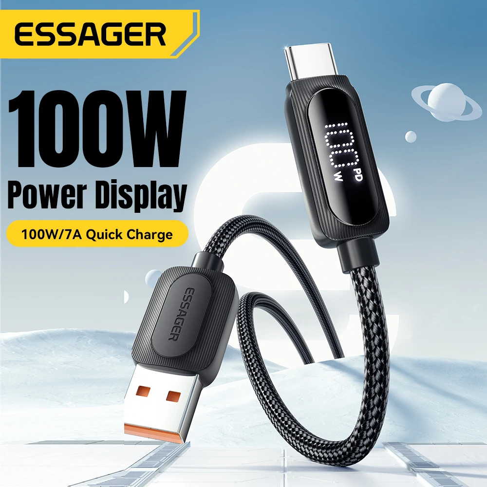 Cable USB a Tipo C Essager de 100W con Carga Rápida y Pantalla Digital, Cable USB C para iPhone 15, Samsung, Huawei, Xiaomi, OPPO, Cable de Datos