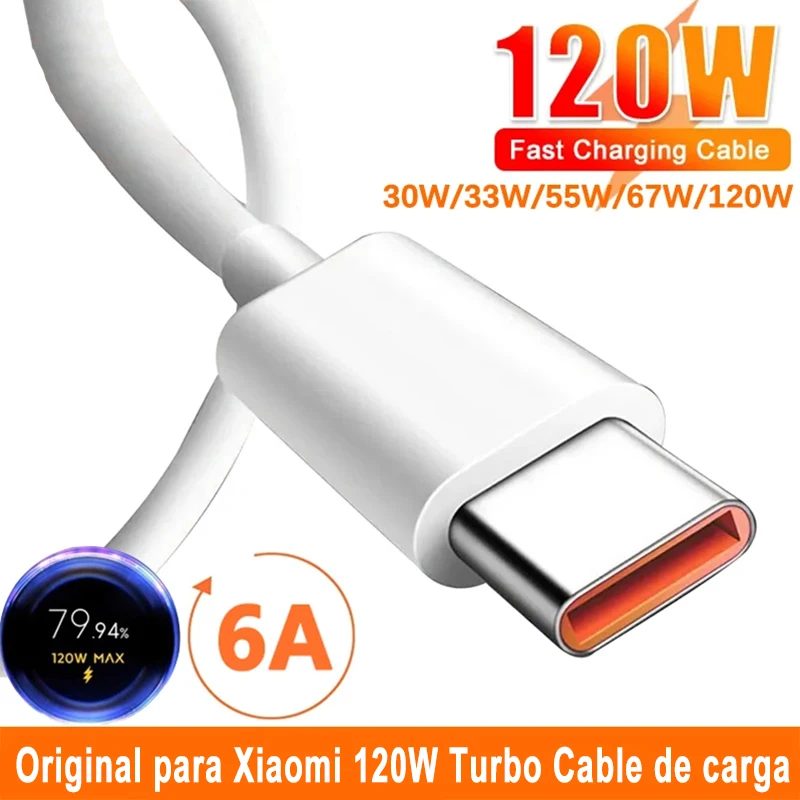 Cable USB tipo C Original de 120W, Cable de carga rápida Turbo 6A para Xiaomi Mi 14 Ultra 13 12T Poco X6 Pro Redmi Note 13 12 11 Pro K70