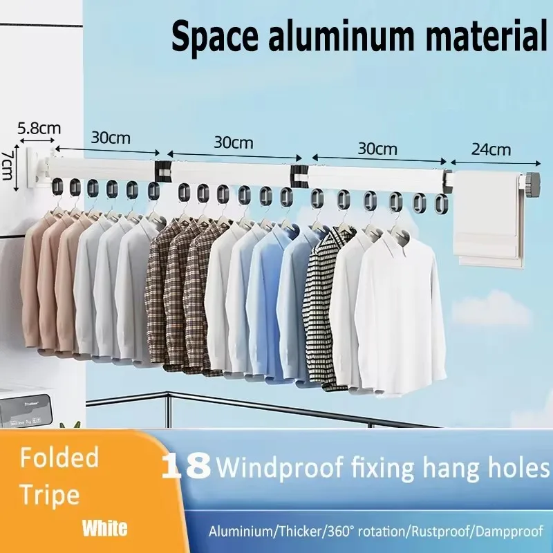 Colgador de ropa retráctil, tendedero plegable de aleación de aluminio, tendedero plegable montado en la pared, secadora de ropa que ahorra espacio
