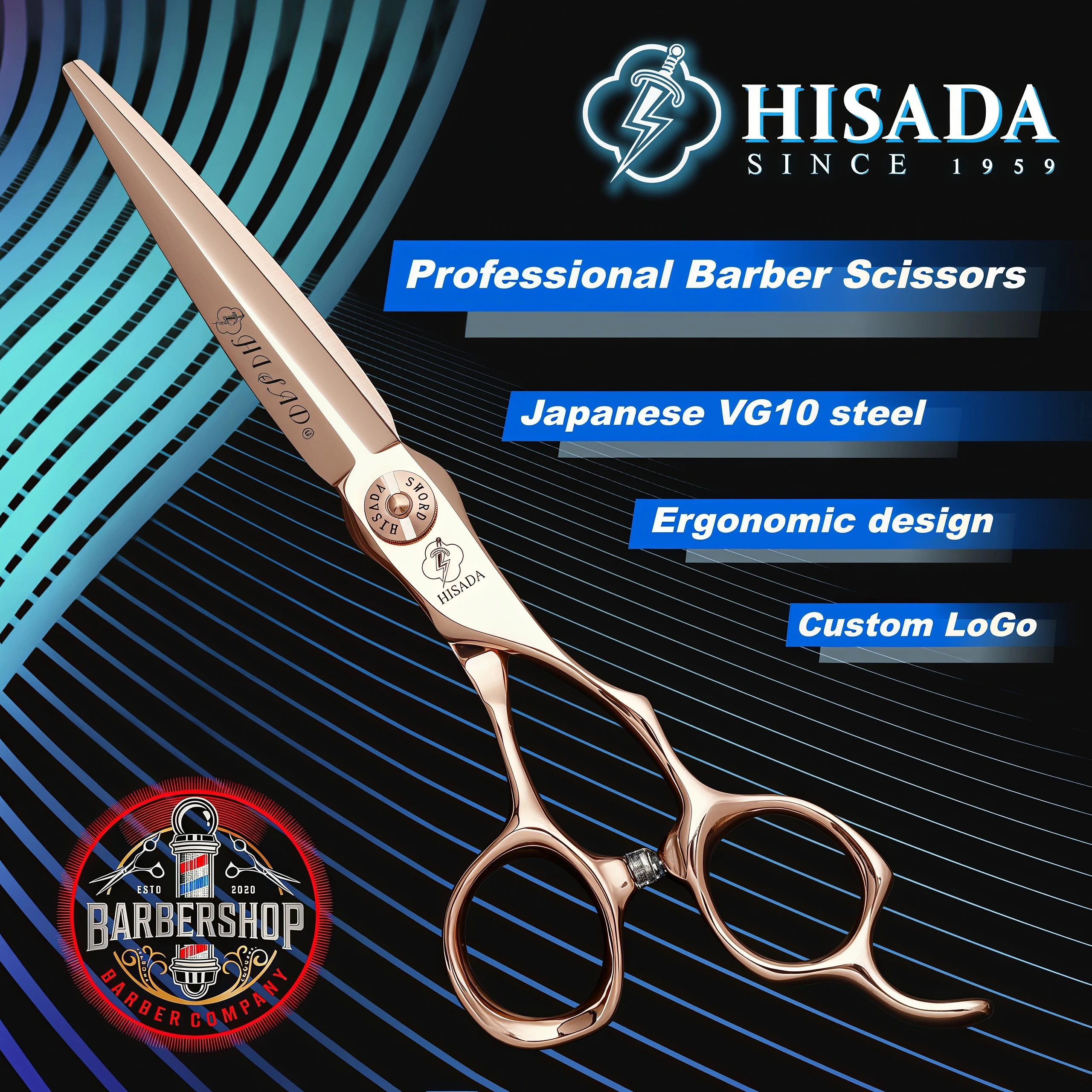 Tijeras de Peluquería Profesionales HISADA de 6.0/6.5/7.0 Pulgadas, Tecnología CNC, Material VG10, Tijeras de Peluquería, Equipo de Barbería
