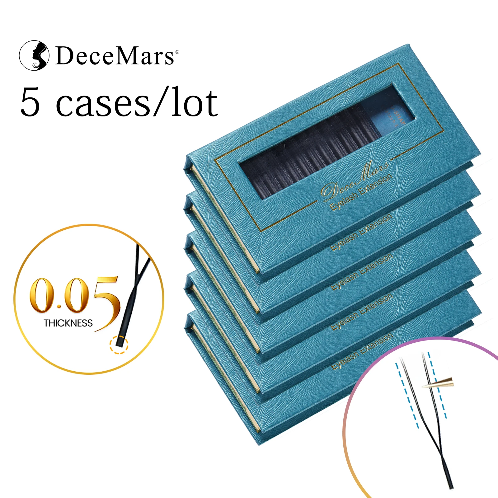 DeceMars - Juego de 5 Extensiones de Pestañas en Forma de U YY de 0.05 mm (12 Líneas/Bandeja)