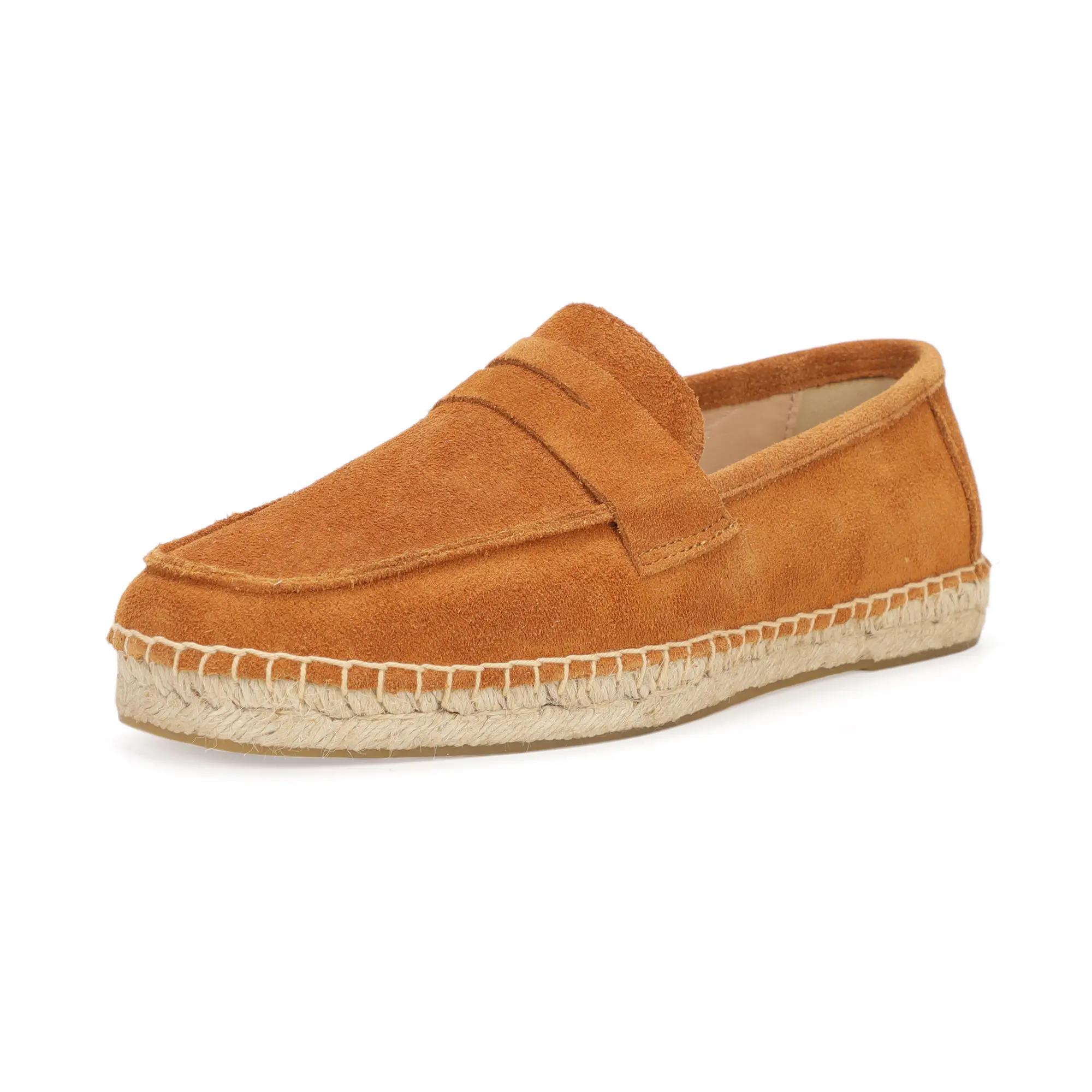 Alpargatas de yute para hombre Mocasines sin cordones Zapatos casuales de cuero de ante de vaca