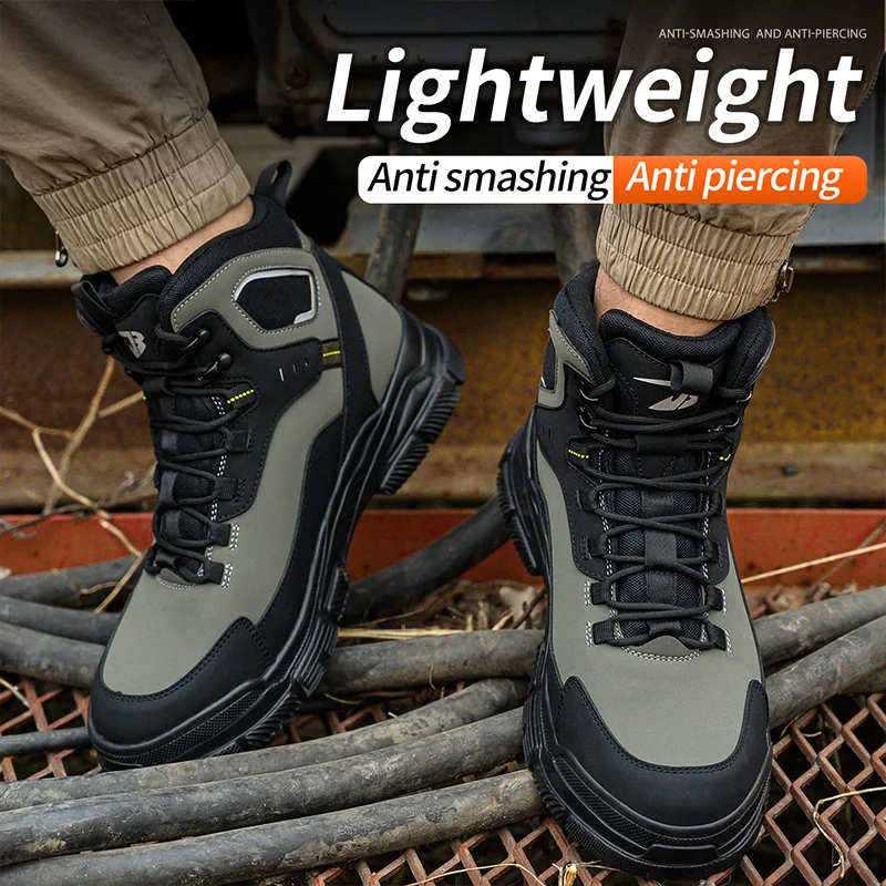 Zapatos de seguridad a prueba de perforaciones para hombre, zapatillas de trabajo impermeables, botas de seguridad con punta de acero, zapatos indestructibles, ligeros