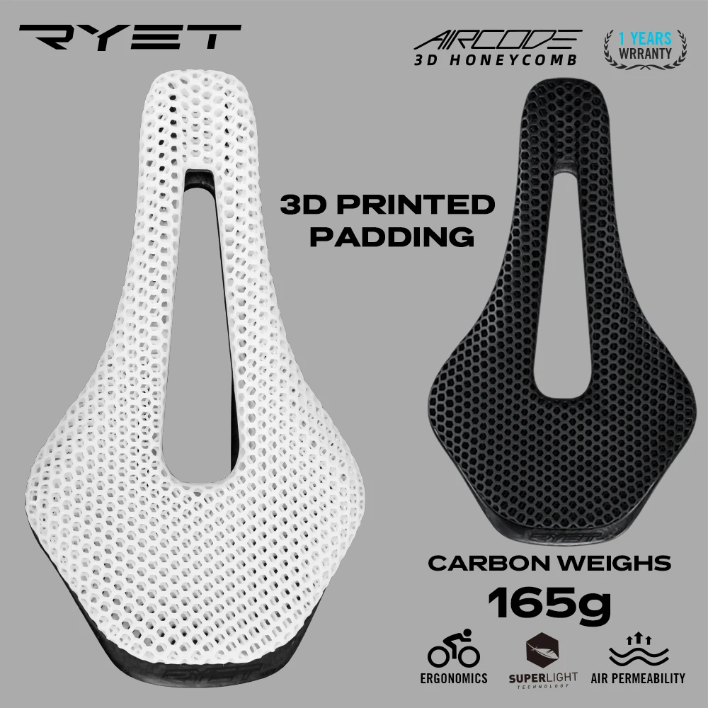 RYET-sillín de bicicleta con estampado 3D, ultraligero, de fibra de carbono, hueco, cómodo, transpirable, para bicicleta de montaña, grava, piezas de asiento de ciclismo