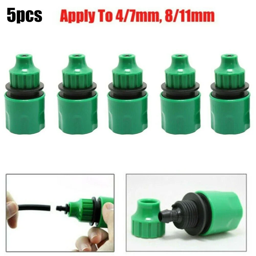 Manguera de agua de jardín de plástico, conector rápido, adaptador de riego por goteo, 5 piezas, 4/7, 8/11mm