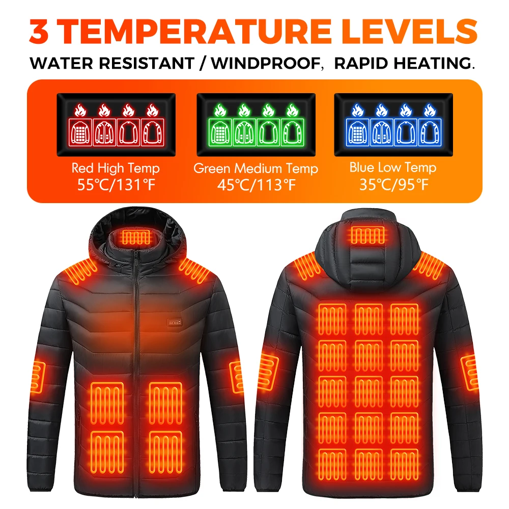 TODWARM Chaqueta calefactable de 26 áreas, chaqueta de invierno para motocicleta para hombre y mujer, chaqueta con calefacción eléctrica USB, chaleco calefactable, tela térmica para Moto