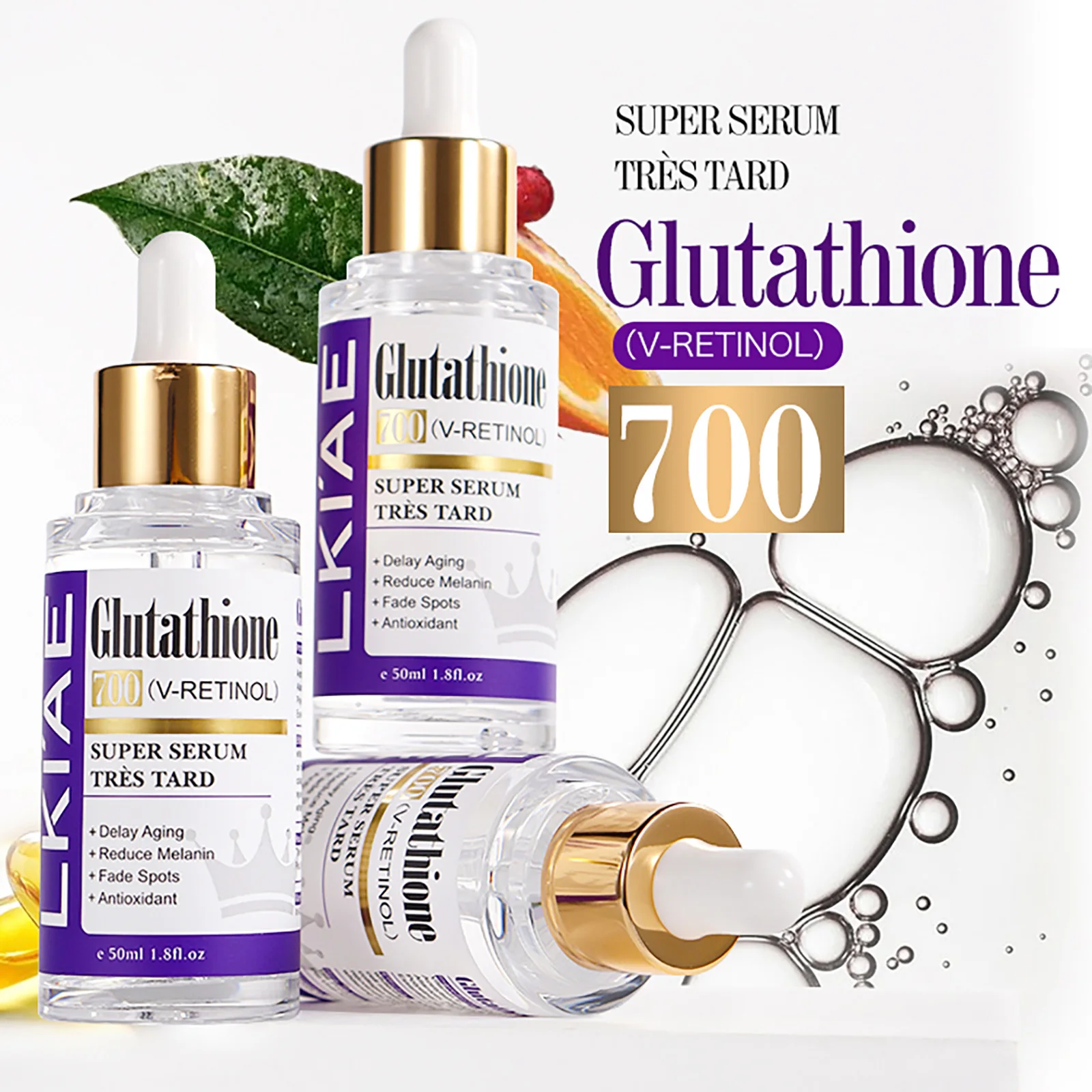 LKIAE Suero facial blanqueador de glutatión, elimina la melanina, las manchas oscuras, cloasma, con retinol, niacinamida, para todo tipo de piel