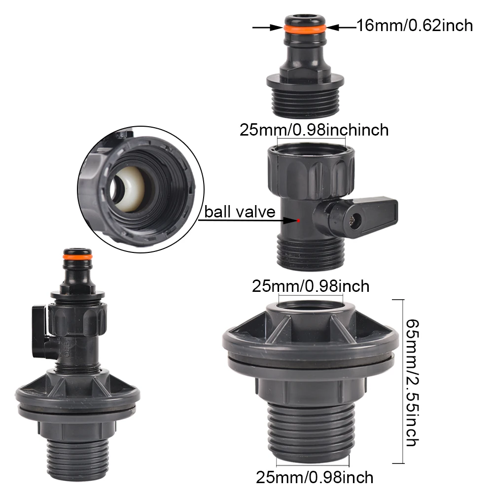 Kit de grifo de barril de lluvia con espiga de PVC de 1/2 y 3/4 pulgadas para barriles de lluvia, acuarios, tanques de agua, bañeras, piscinas, accesorio para manguera de jardín