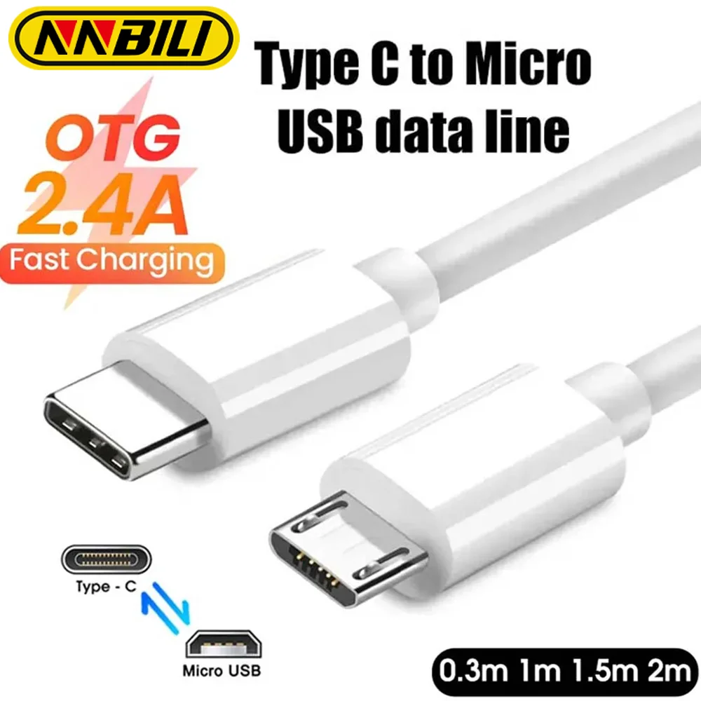 NNBILI 2.4A USB C a Micro Cable de datos adaptador USB-C rápido para Samsung Huawei Xiaomi MacBook Pro OTG teléfono móvil Micro USB Ca