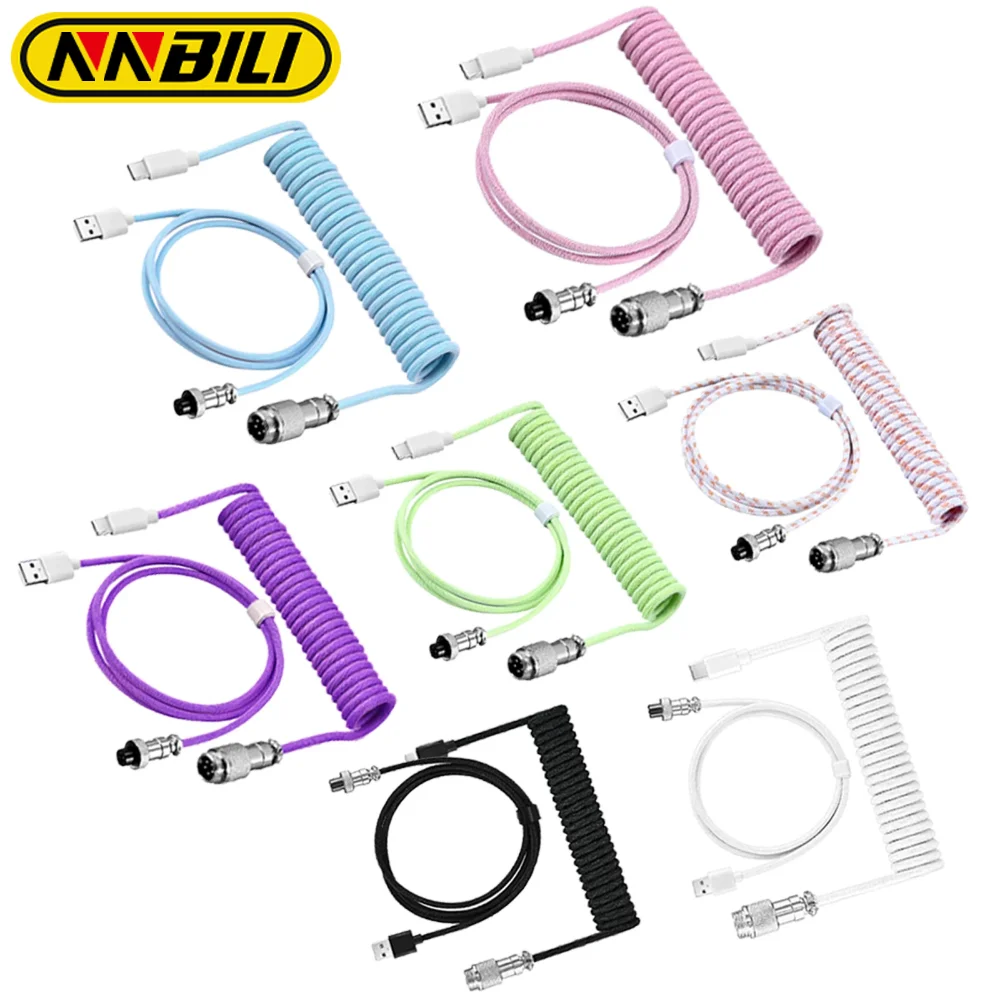 NNBILI nuevo teclado mecánico personalizado tipo C Cable en espiral teclado mecánico USB Cable de resorte ordenador de escritorio conector de aviación