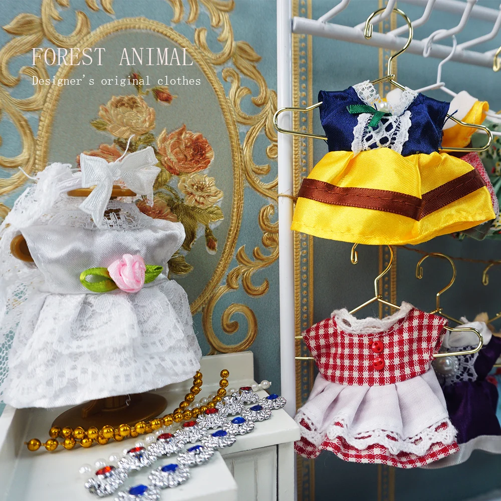 Vestido de casa de muñecas para muñeca, ropa familiar de animales del bosque, ropa de moda diaria, trajes casuales, chaleco, camisa, falda, pantalones, 1:12
