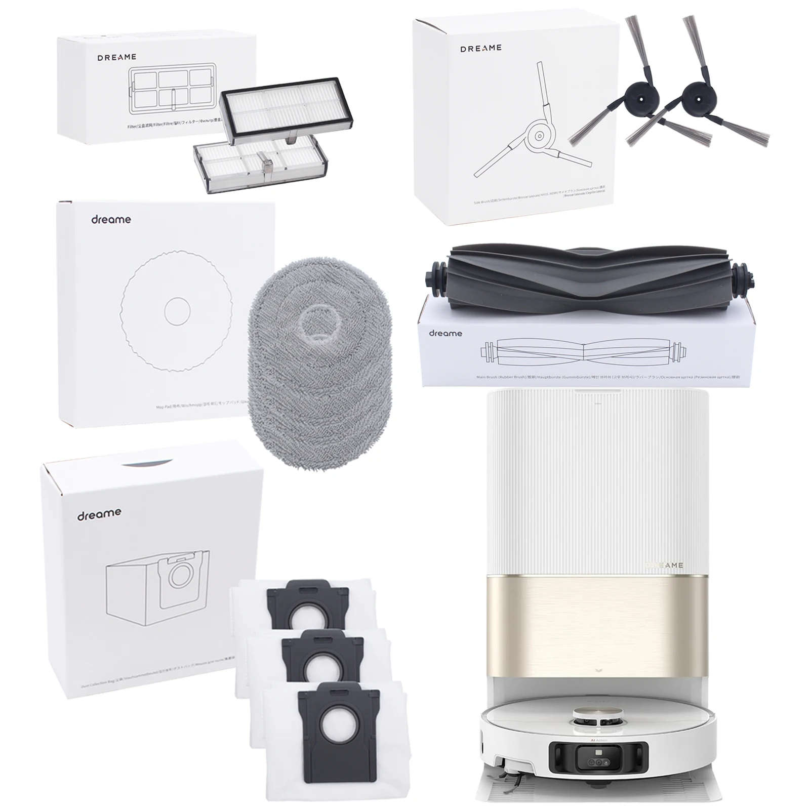 【Opcional】Accesorios originales para aspiradora Robot Dreame X40 Ultra, cepillo de rodillo, filtro, bolsa para el polvo, paño de fregona, cepillo lateral.