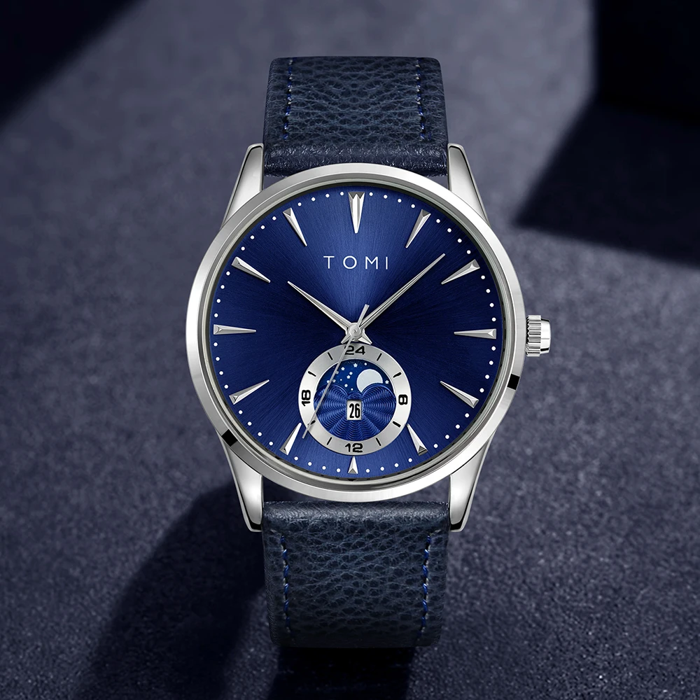 Reloj TOMI con correa de cuero de lujo para hombre, reloj de cuarzo con calendario de Esfera Grande para negocios y ocio, reloj Masculino