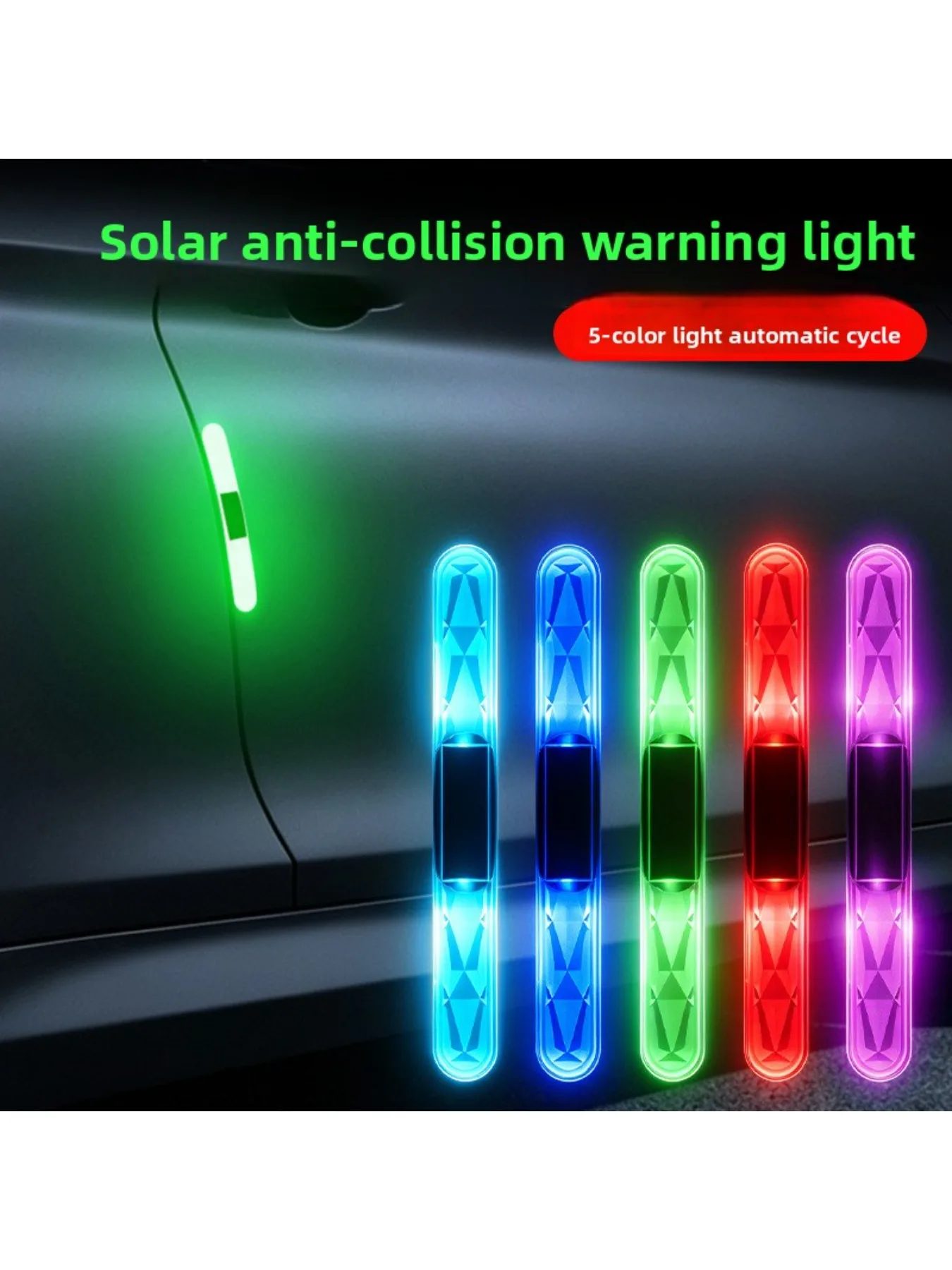 Tiras de Advertencia Anticollisión Universales para Automóviles, Barras de Luz LED Solares de 5 Colores, Aptas para Automóviles y Motocicletas
