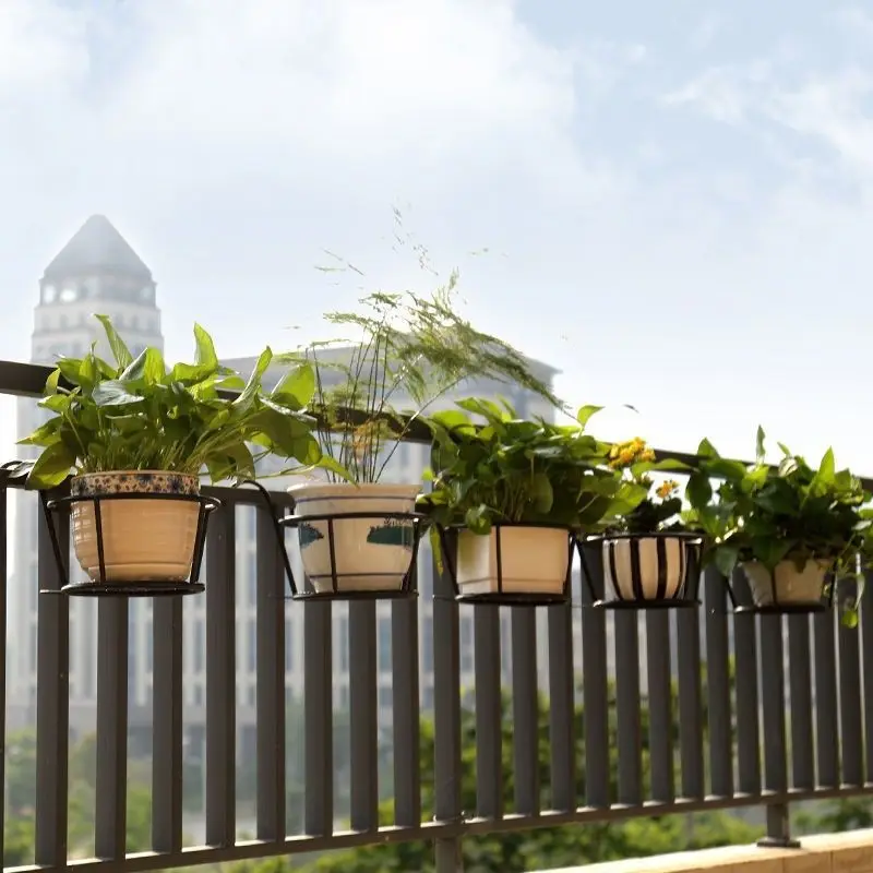 Cestas colgantes de arte del hierro, maceta, balcón, planta colgante, estantes redondos, barandilla, valla, ventana al aire libre, soporte para bonsái, decoración, 1 ud.