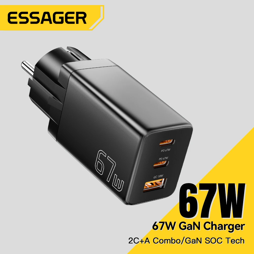 Essager GaN USB tipo C cargador 67W 45W 33W KR enchufe de la UE carga rápida para Samsung iPhone 16 15 14 Pro Huawei teléfono portátil Chagers