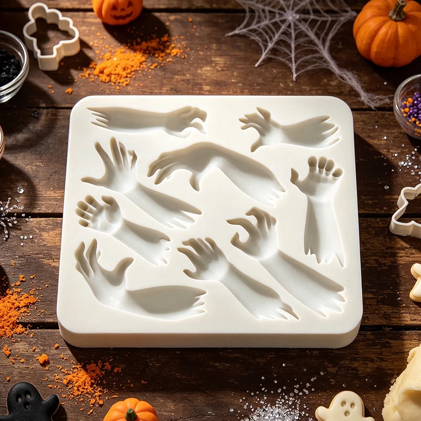 Molde de silicona de mano y brazo para Halloween, herramientas de resina para repostería, molde para hornear cupcakes, herramientas de decoración de pasteles de fondant