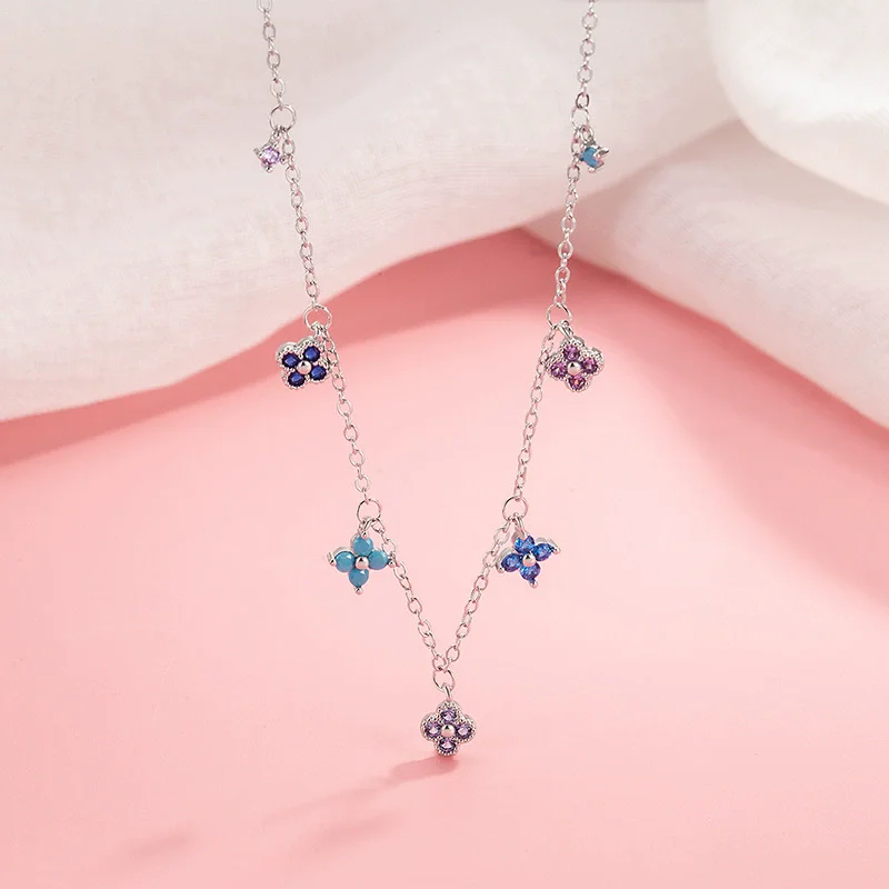Pulsera y Tobillera de Plata de Ley 925 con Trébol de Cuatro Hojas Multicolor y Diamantes Brillantes para Mujer, Accesorios de Collar, Regalo