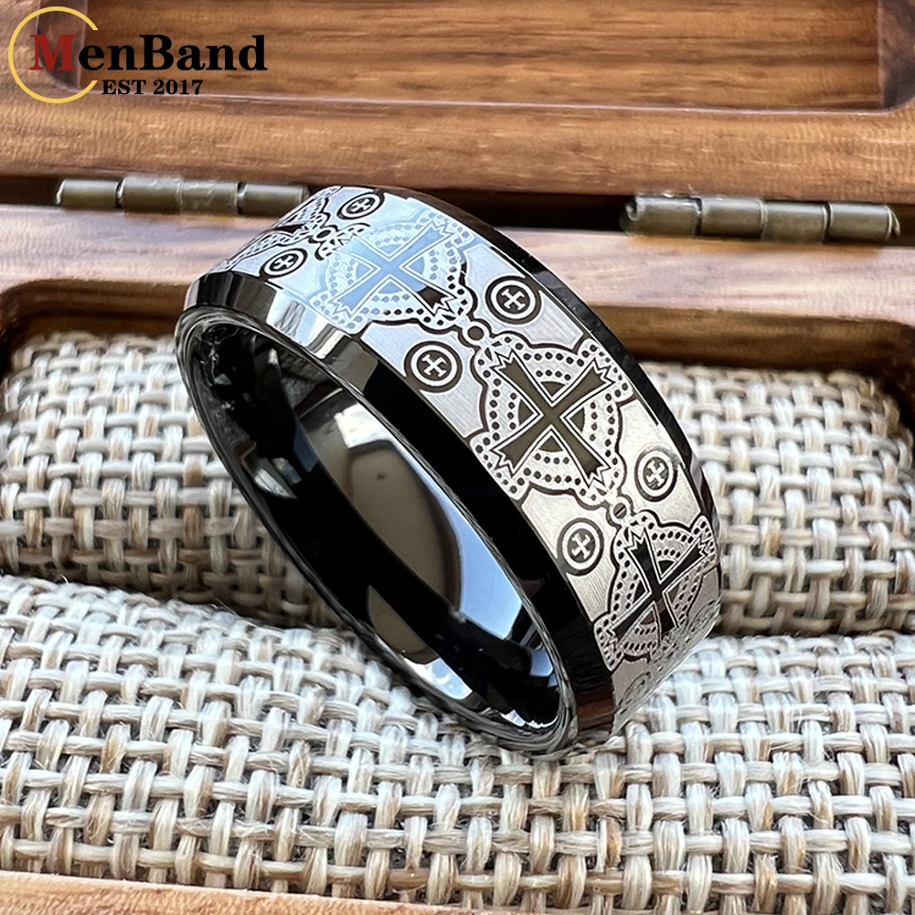MenBand 6/8mm hombres y mujeres boda anillo de tungsteno tallado láser complejo patrón cruzado cúpula pulido ajuste cómodo