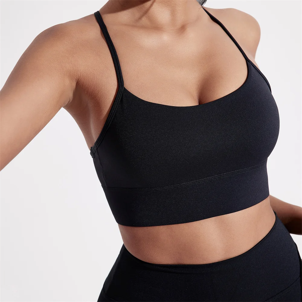 Sujetador deportivo de Color liso con forma de Y para mujer, Top suave y ajustado, entrenamiento integral, trote, gimnasio, Yoga, ropa interior con almohadilla para el pecho