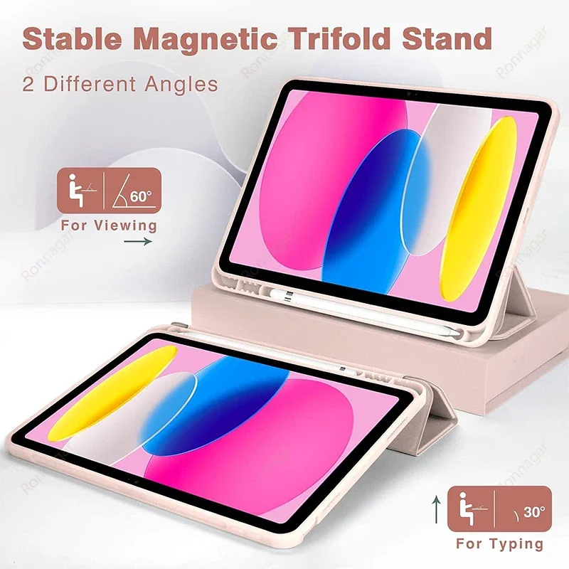 Funda con Ranura para Lápiz para iPad A19 12.ª Gen. 2026, A16 11.ª Gen., 10.ª Gen., Air11 2025, 2024, M3, M2, Pro11, M4, iPad Air4, 5, 10.9, 8, 9.ª Gen., 10.2, 10.5, 9.7