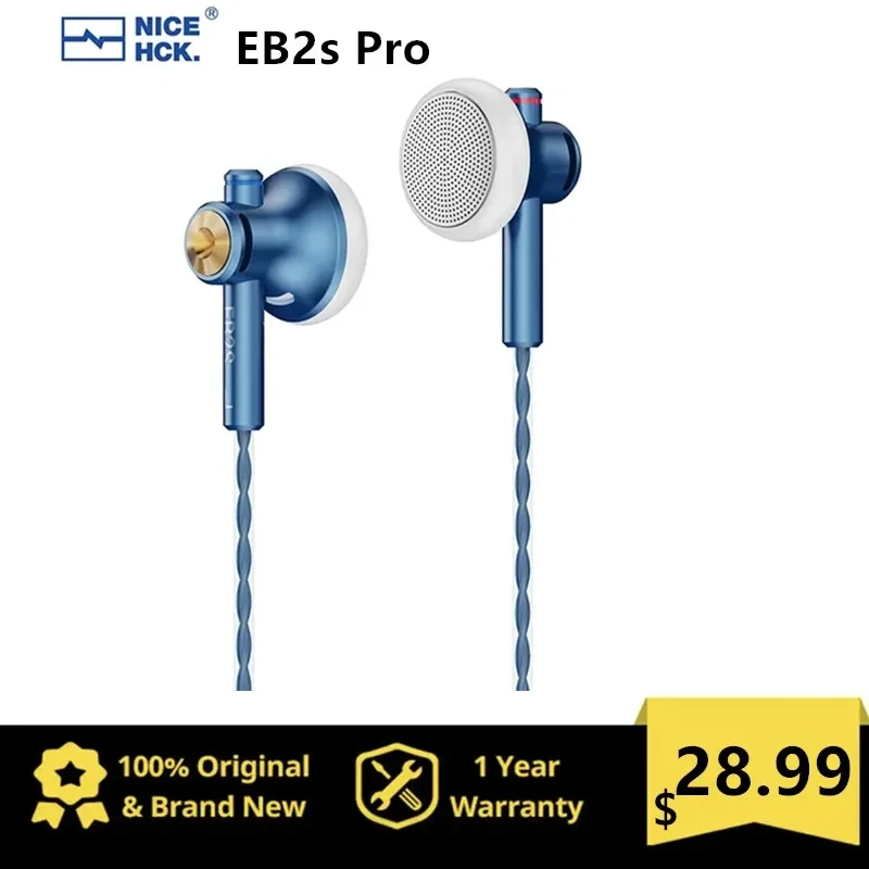 NiceHCK-auriculares EB2S PRO de cabeza plana con micrófono, dispositivo de audio con cable de 3,5mm, LCP, diafragma dinámico, música, Vocal, 4,4/15,4mm