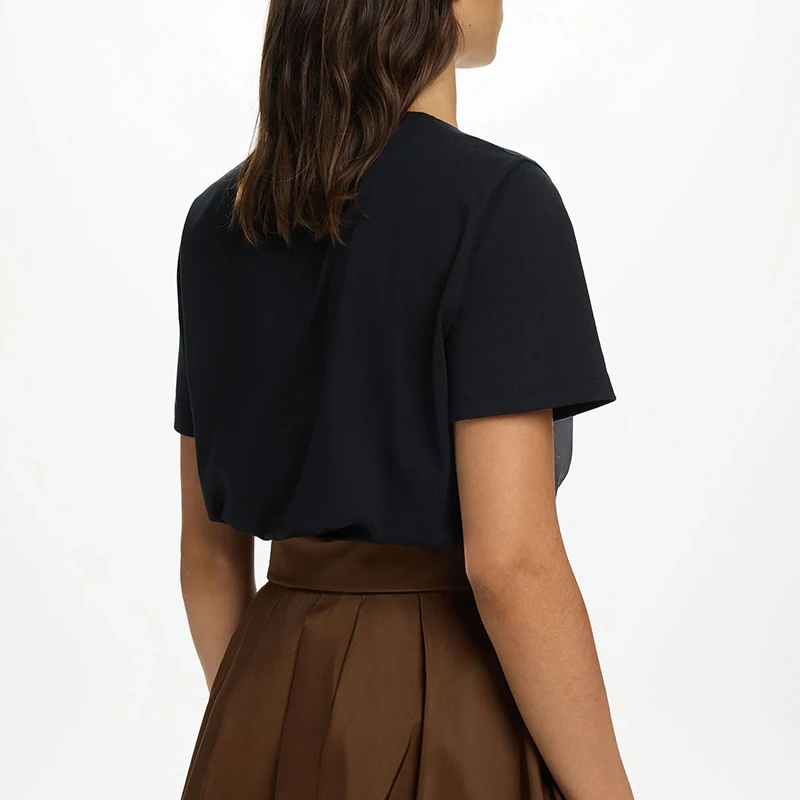 Camiseta de Cuello Redondo para Mujer, Bordado Floral, Decoración de Perlas, Manga Corta, Informal, para Uso Diario, Tops Básicos