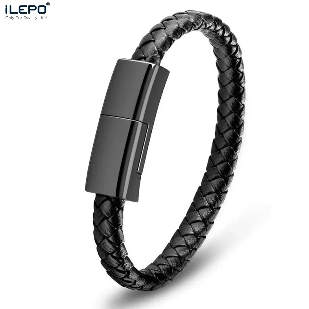 ILEPO pulsera Cable de carga USB al aire libre portátil de cuero Mini Micro USB C cargador Cable de datos para iPhone Samsung HUAWEI Xiaomi