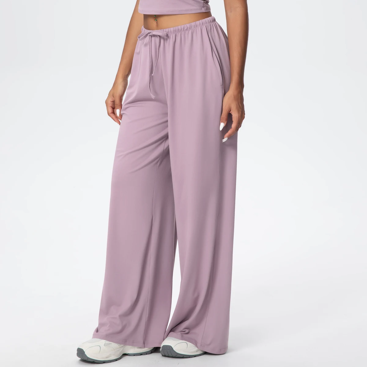Pantalones de tubo de Yoga sueltos transpirables de Color sólido levantando glúteos deportes pantalones de pierna ancha de secado rápido con bolsillos pantalones de Yoga para gimnasio