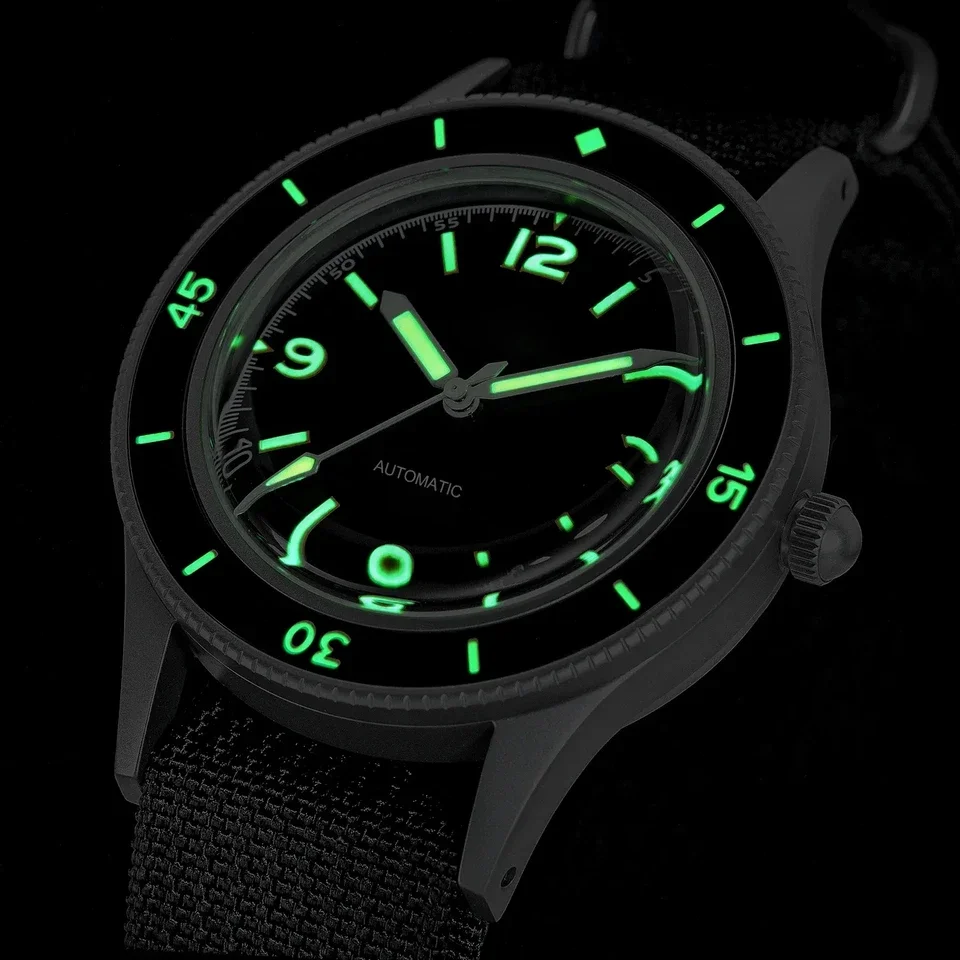 50-Fathoms Retro negro 40mm doble cúpula zafiro automático Miyota 8215 movimiento hombres reloj 20ATM bisel de cerámica luminosa verde