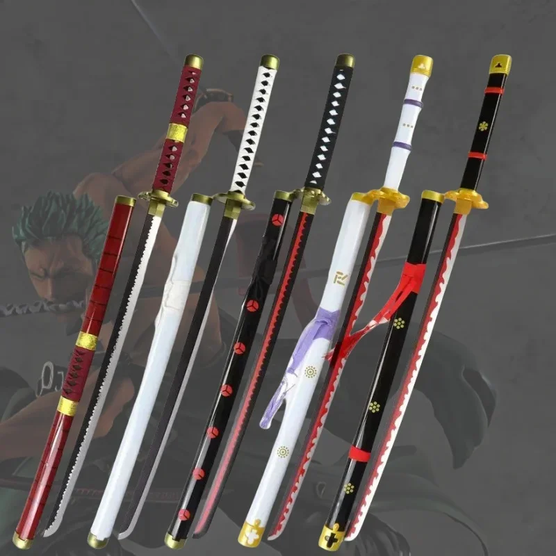 Espada Roronoa Zoro Katana, hoja Ninja de madera, lejía, tamaño Real, Anime japonés, espada samurái Katana, accesorio de Cosplay, decoración del hogar