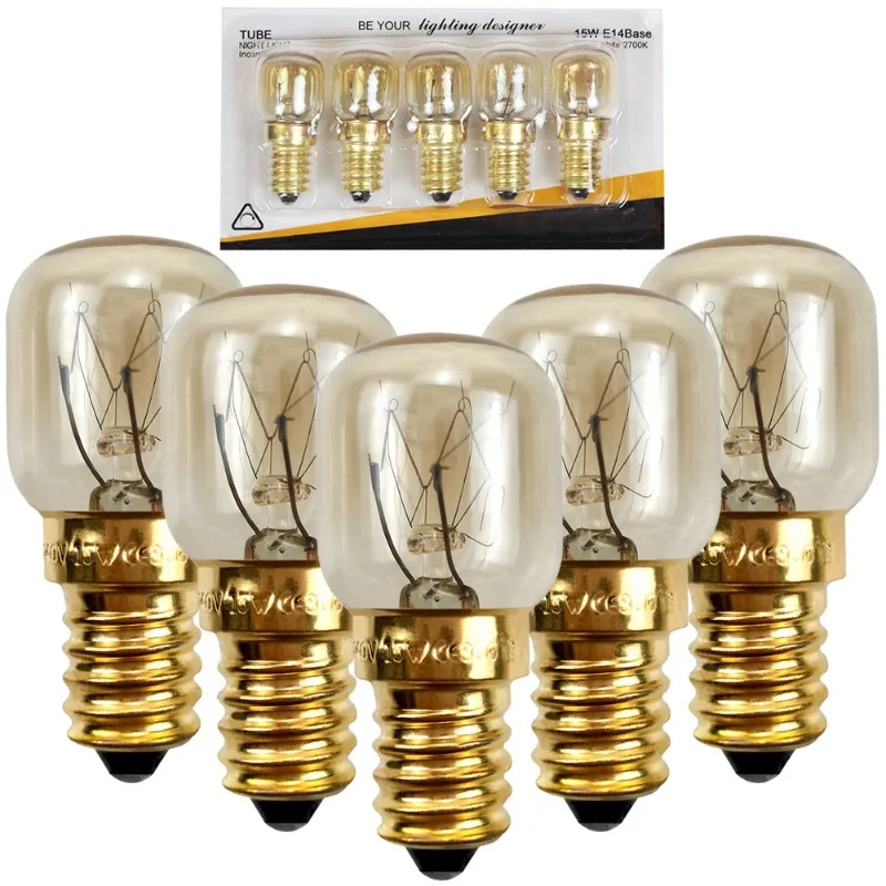 5 uds 220V E14 300 grados resistente a altas temperaturas bombilla para horno microondas bombilla de iluminación para cocina 15W 25W oro plata
