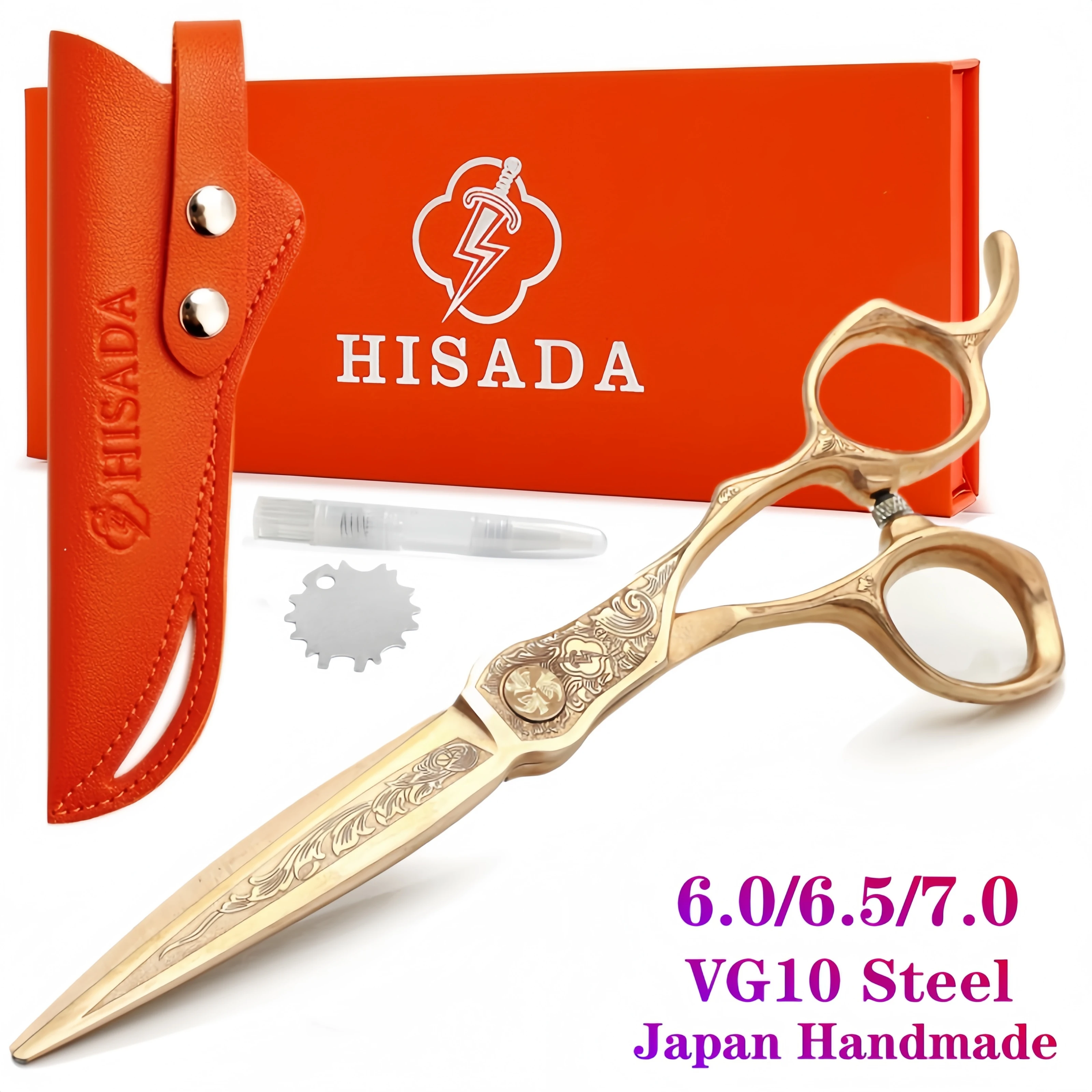 Tijeras de Barbero HISADA, Hechas a Mano en Japón, Material VG10, Tijeras de 6-7 Pulgadas, Color Oro Rosa, Tijeras Profesionales de Peluquería
