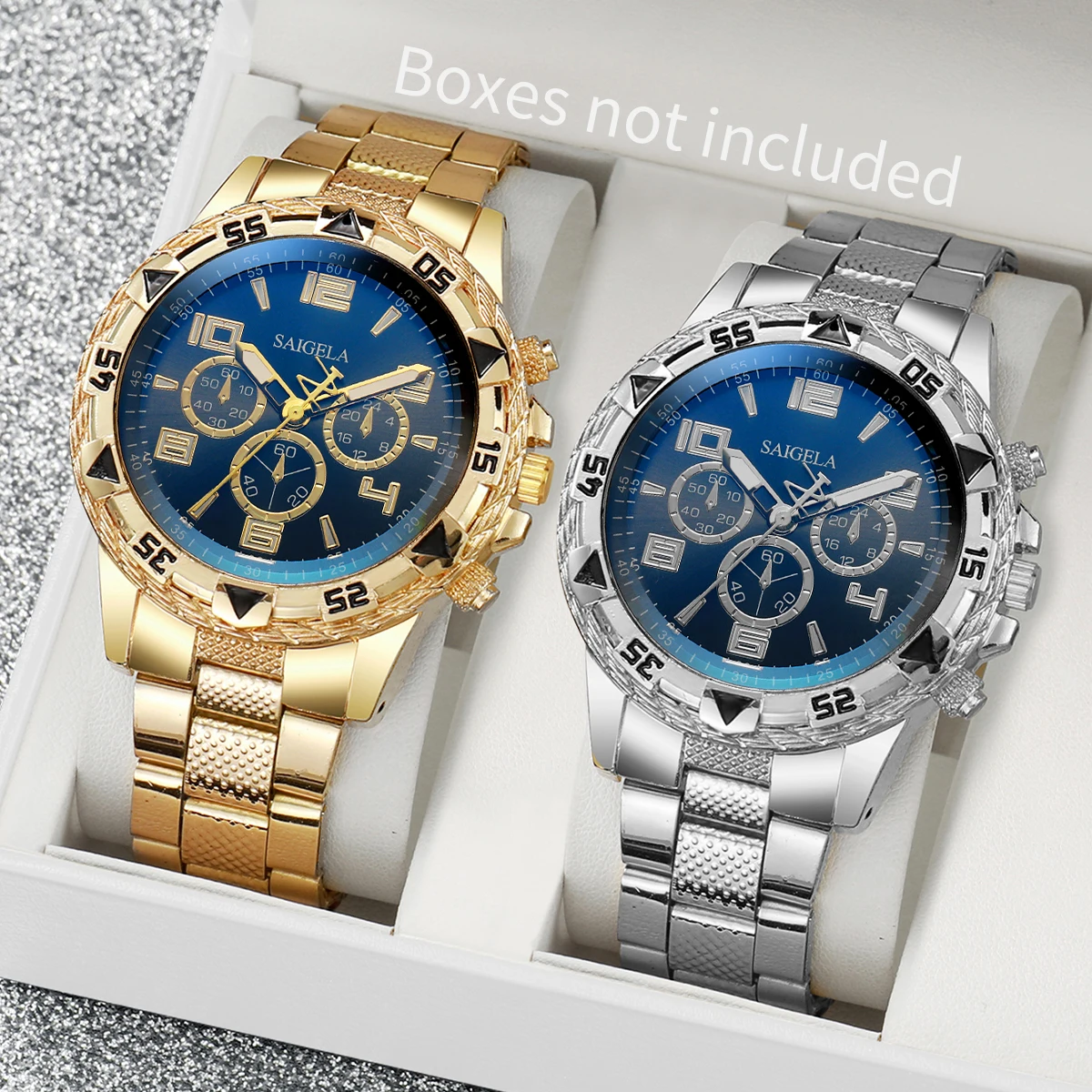 Conjunto de 2 relojes de negocios para hombre, pulsera de acero con esfera árabe, de cuarzo, sin caja