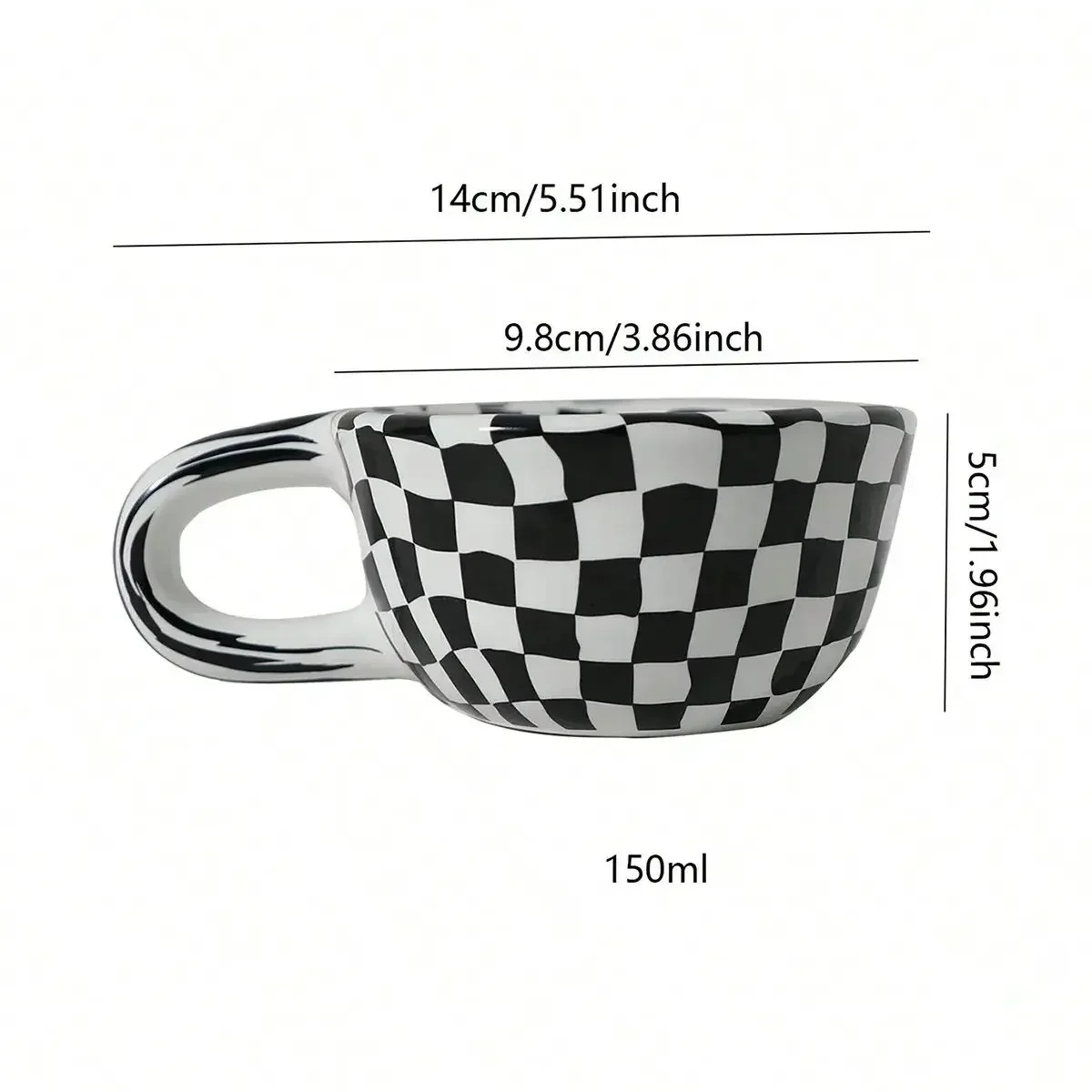 Taza de té con patrón de cuadros de cerámica creativa, taza de café de tablero de ajedrez irregular, 1 ud.