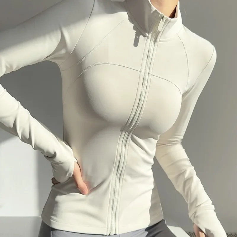 Ropa deportiva con cremallera para mujer, chaqueta deportiva de manga larga, ropa de gimnasio, camisa de Yoga para mujer, Top de secado rápido, ropa deportiva con protección solar, ropa de Yoga