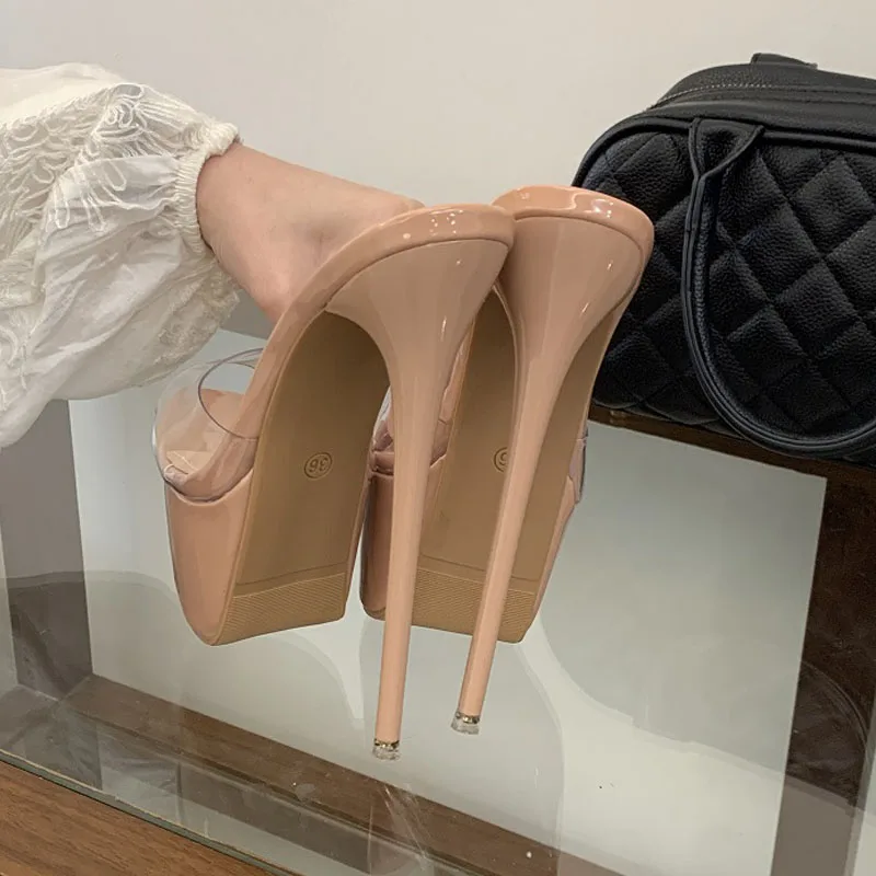 Eilyken, zapatillas transparentes de PVC de estilo callejero con punta abierta para mujer, tacones altos de estilo Stiletto, zapatos deslizantes para carnaval y graduación, talla grande 46