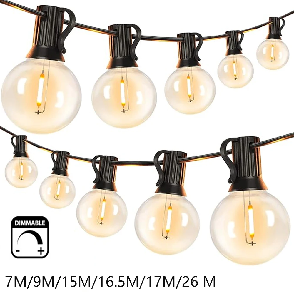 Guirnalda de luces LED con forma de globo de 9M/26M, Hada LED G40 para exteriores, fiesta de Navidad, decoración de jardín, lámpara de guirnalda, calle, Patio trasero