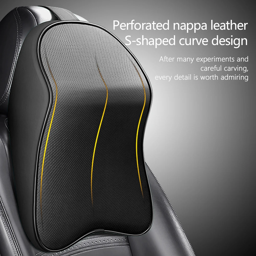 Reposacabezas de espuma viscoelástica de cuero Nappa 3D, almohada para el cuello del coche, soporte para el descanso del cuello, almohada para aliviar el dolor en el coche, soporte para el cuello de viaje
