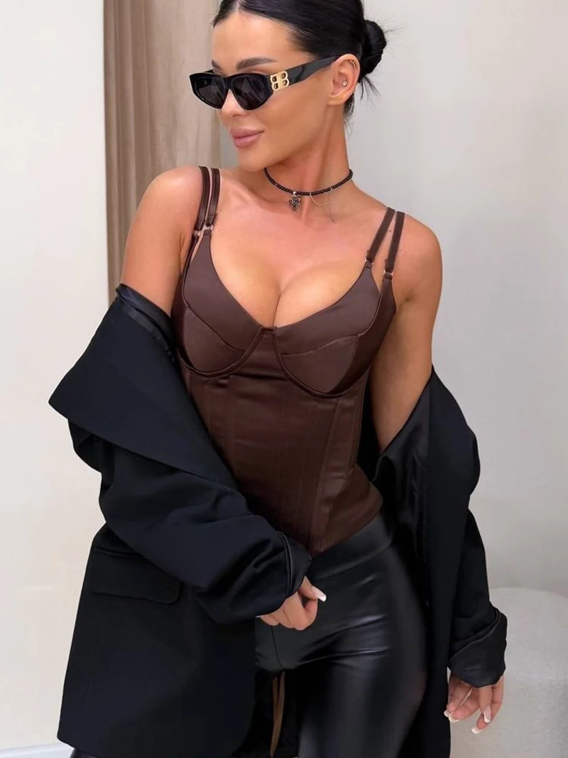 Nuevo Top Corsé Strapless para Mujer, Estilo Bustier, con Diseño de Varillas y Vendajes, de Satén, Sin Espalda, Corto, para Fiesta de Noche 2026, de Moda