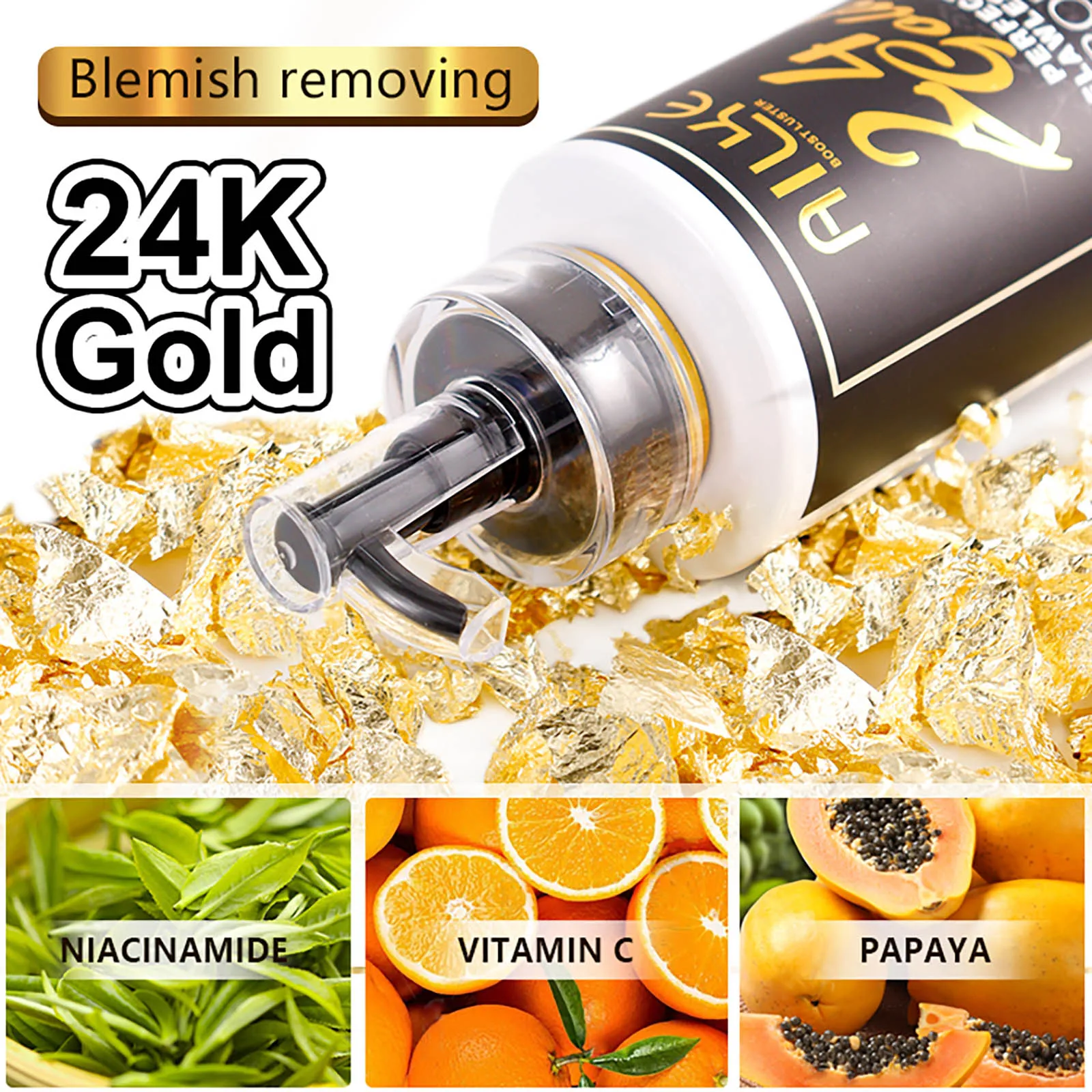 AILKE 24k Gold Loción corporal perfecta y impecable, blanqueadora, inhibe la melanina, hidratante, protección UV, con nicotinamida y vitamina C