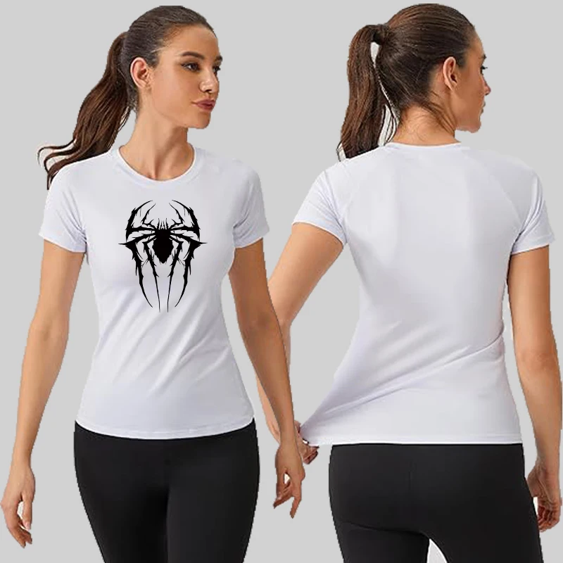 Camiseta de compresión de manga corta con estampado de araña para mujer, camiseta atlética para correr, entrenamiento, Yoga, camisetas de capa base, equipo deportivo para gimnasio