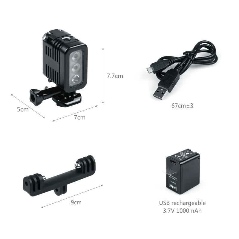 Lámpara de punto de luz de buceo LED de vídeo impermeable de 45 metros ​ Accesorios para cámara de acción con luz de relleno subacuática Go Pro Gopro